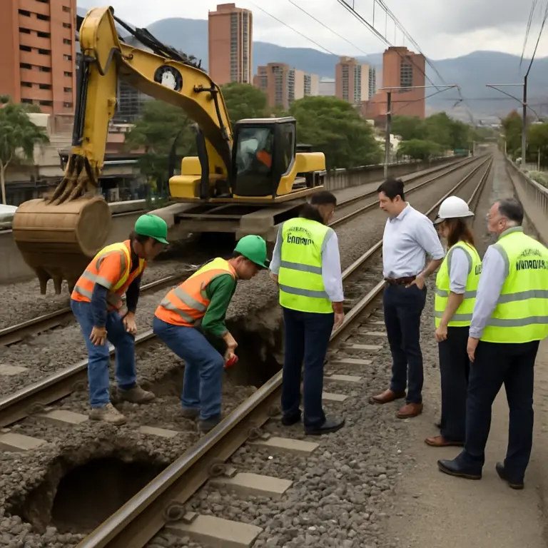 Socavación en la vía férrea de la línea A del Metro de Medellín obliga a modificar operación